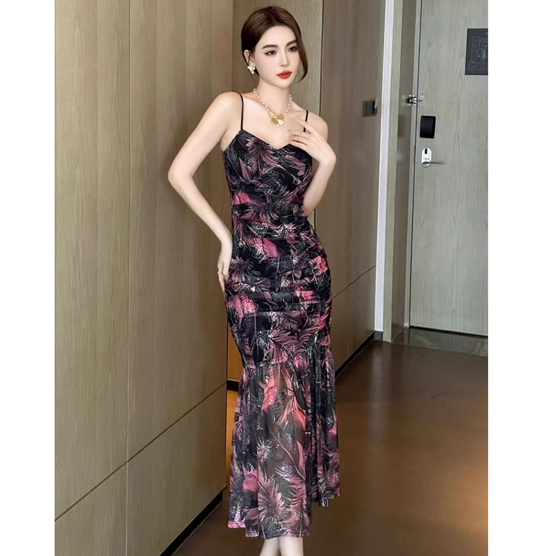 花柄ロング丈キャミソールワンピース