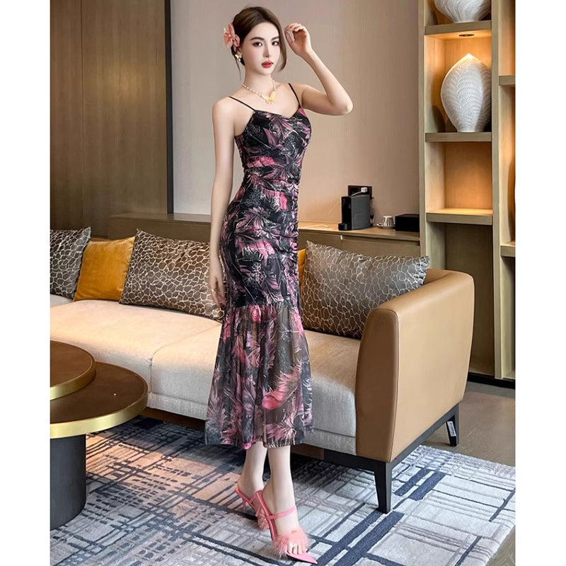 花柄ロング丈キャミソールワンピース