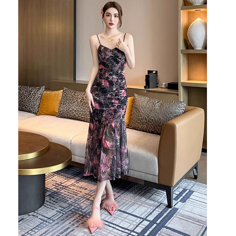 花柄ロング丈キャミソールワンピース