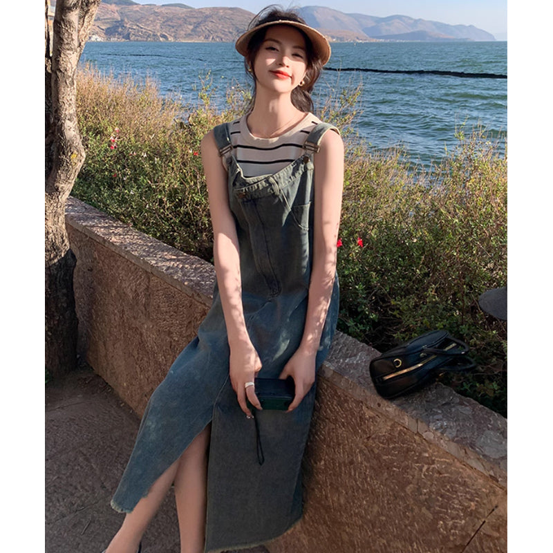 リメイク風デニムサロペットスカート