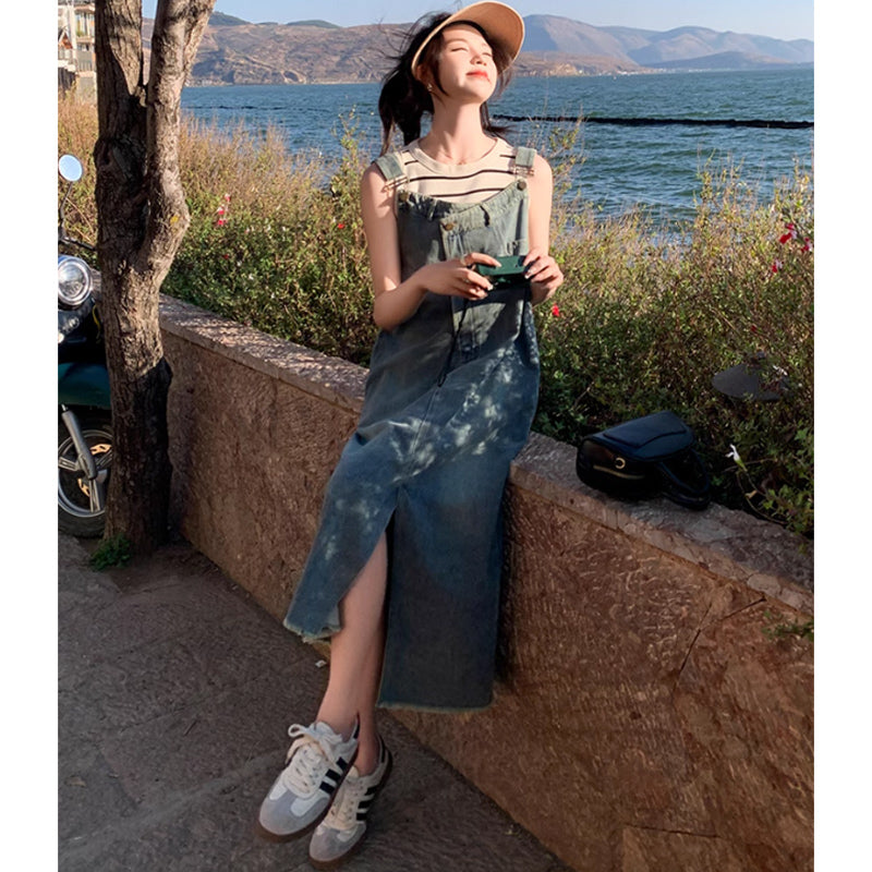 リメイク風デニムサロペットスカート