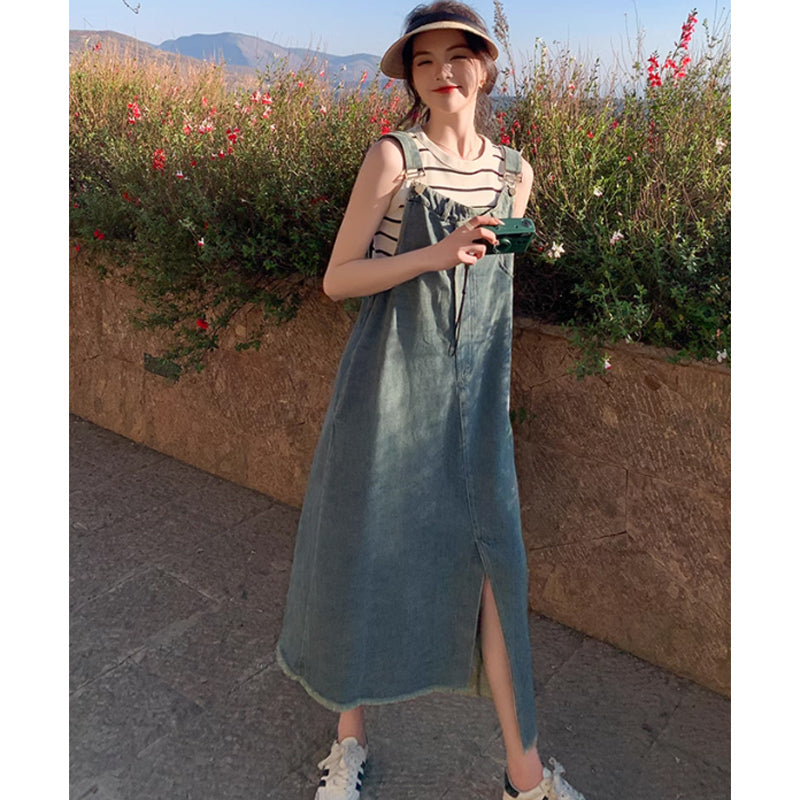 リメイク風デニムサロペットスカート