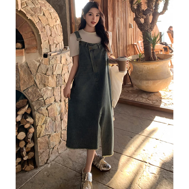 リメイク風デニムサロペットスカート