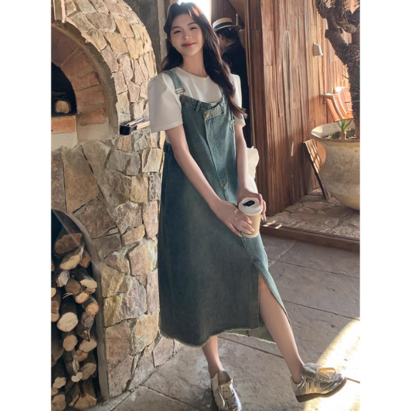 リメイク風デニムサロペットスカート