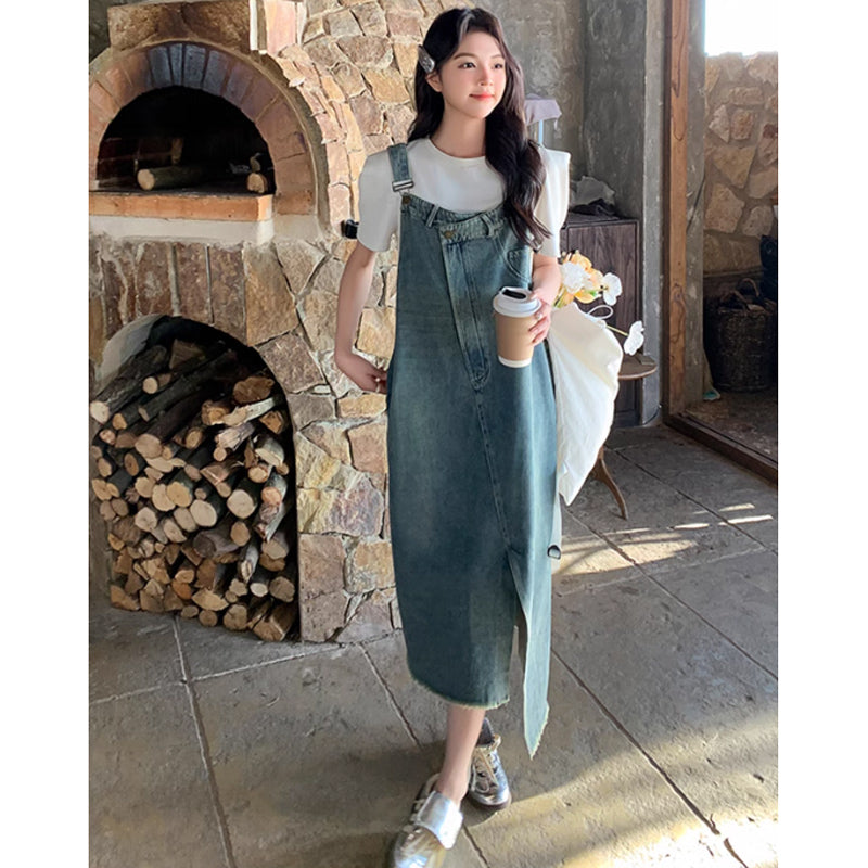 リメイク風デニムサロペットスカート