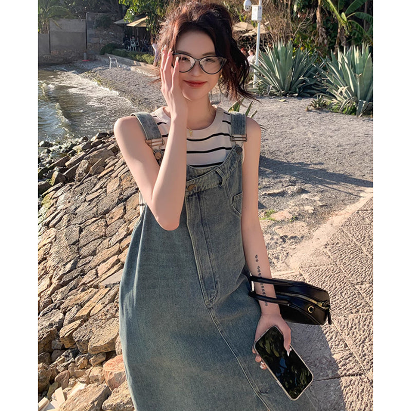 リメイク風デニムサロペットスカート