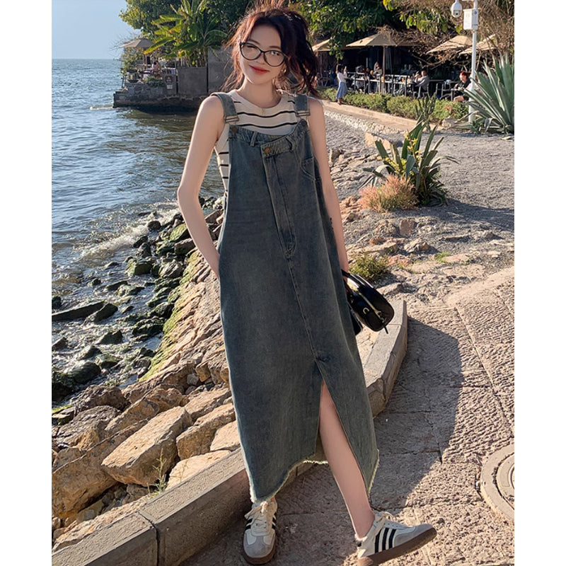 リメイク風デニムサロペットスカート