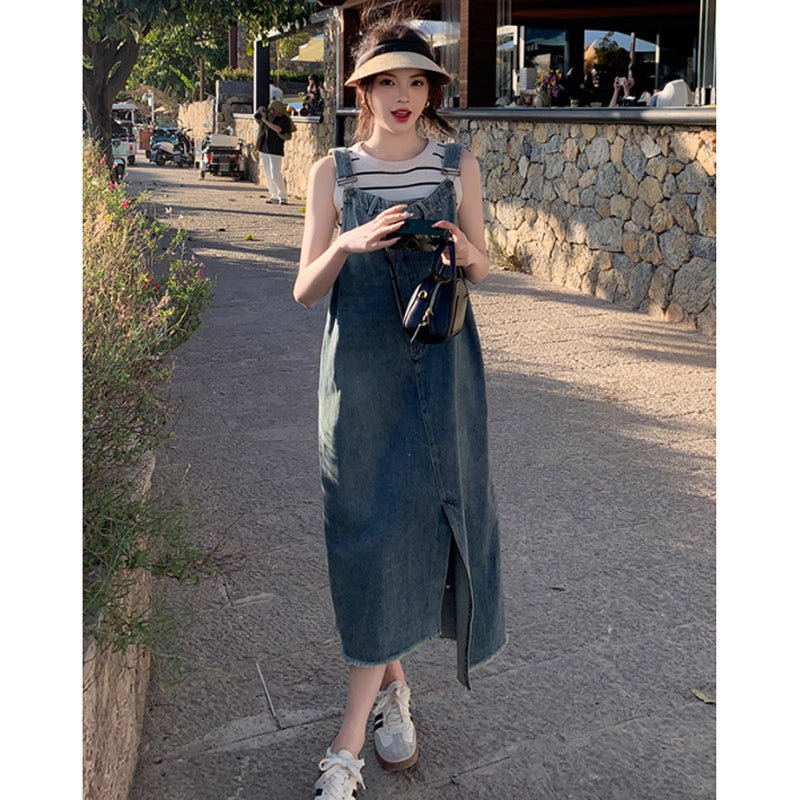 リメイク風デニムサロペットスカート