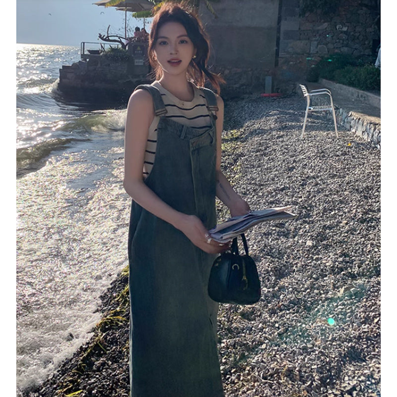 リメイク風デニムサロペットスカート