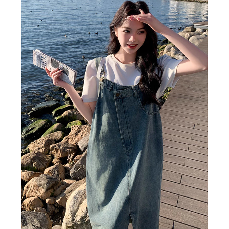 リメイク風デニムサロペットスカート