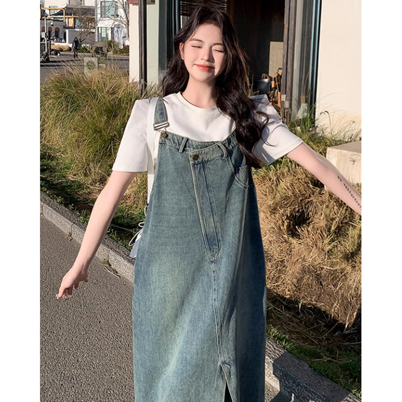 リメイク風デニムサロペットスカート