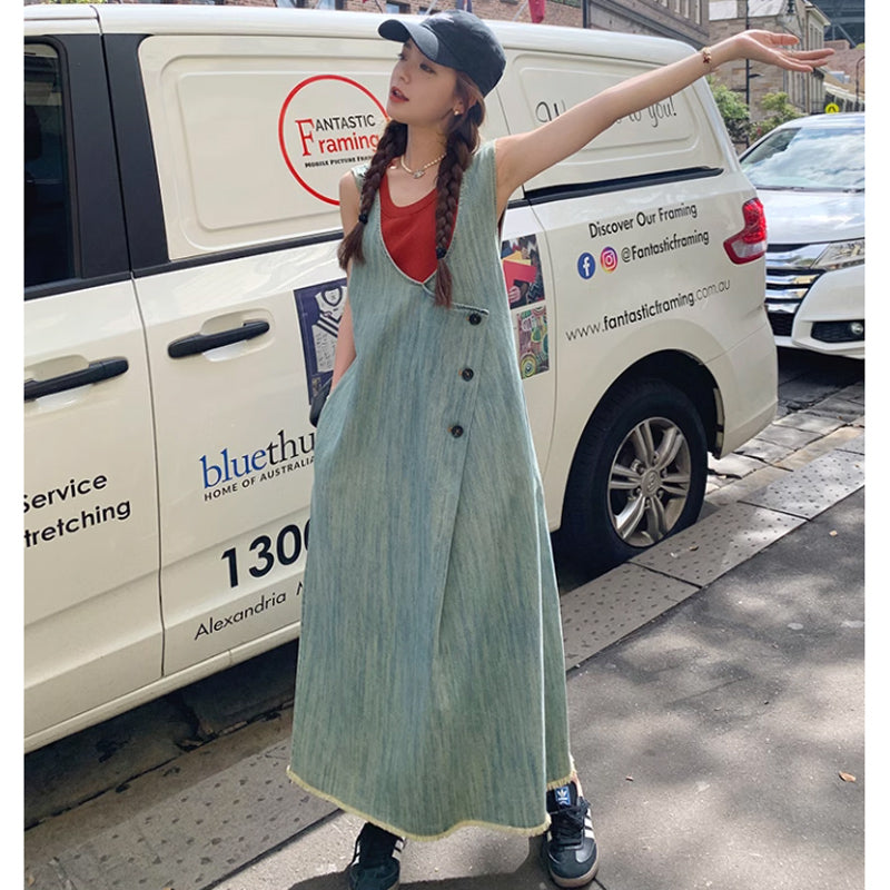 サイドタックデニムサロペットスカート