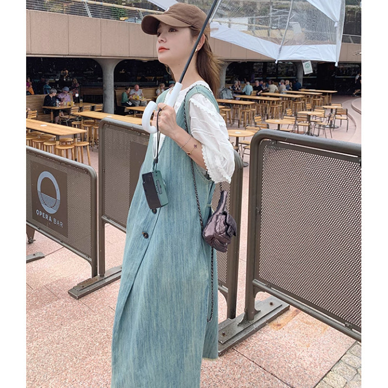 サイドタックデニムサロペットスカート