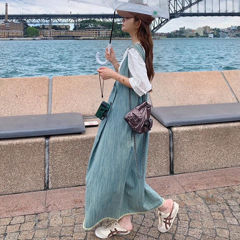 サイドタックデニムサロペットスカート