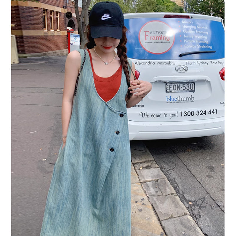 サイドタックデニムサロペットスカート