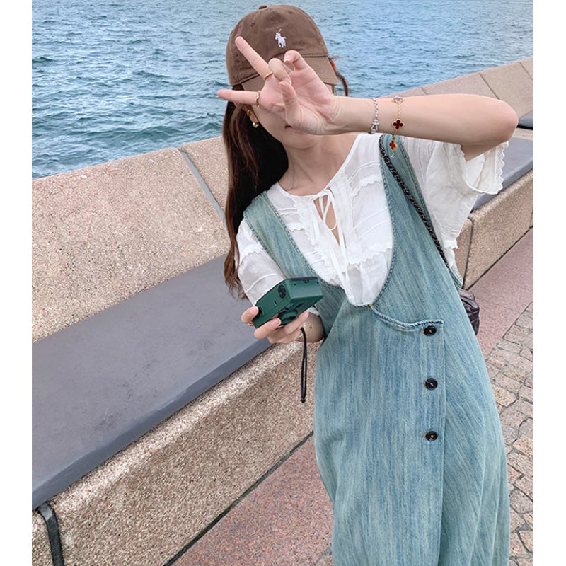 サイドタックデニムサロペットスカート