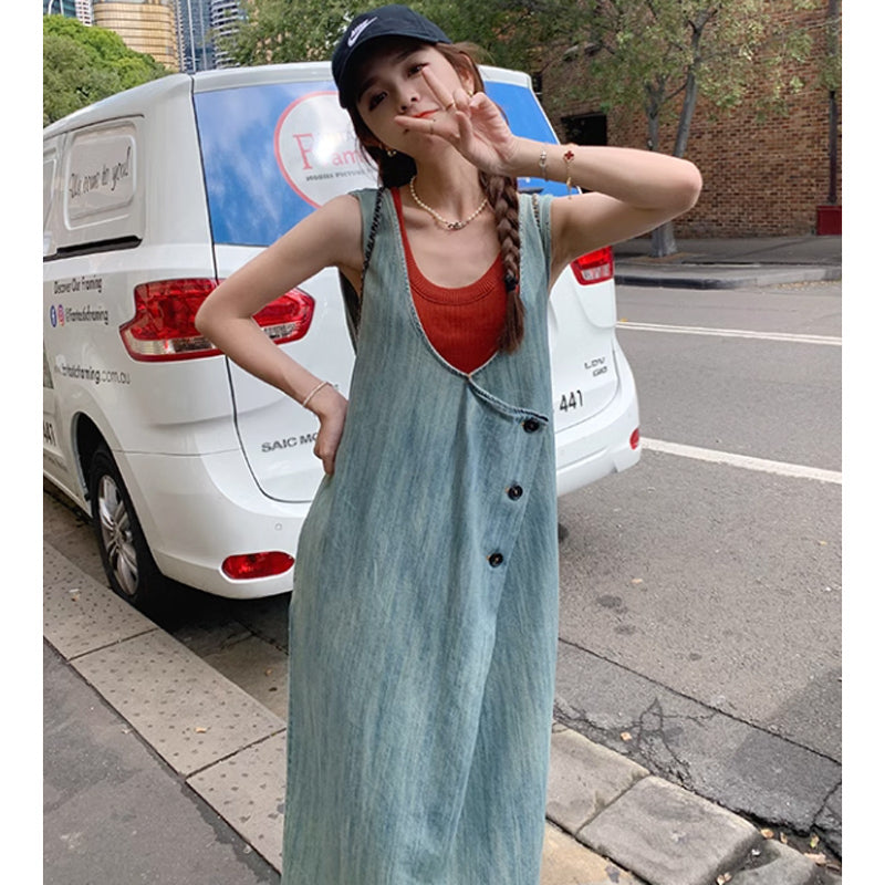 サイドタックデニムサロペットスカート