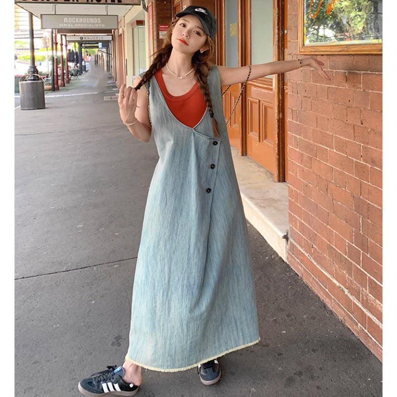 サイドタックデニムサロペットスカート