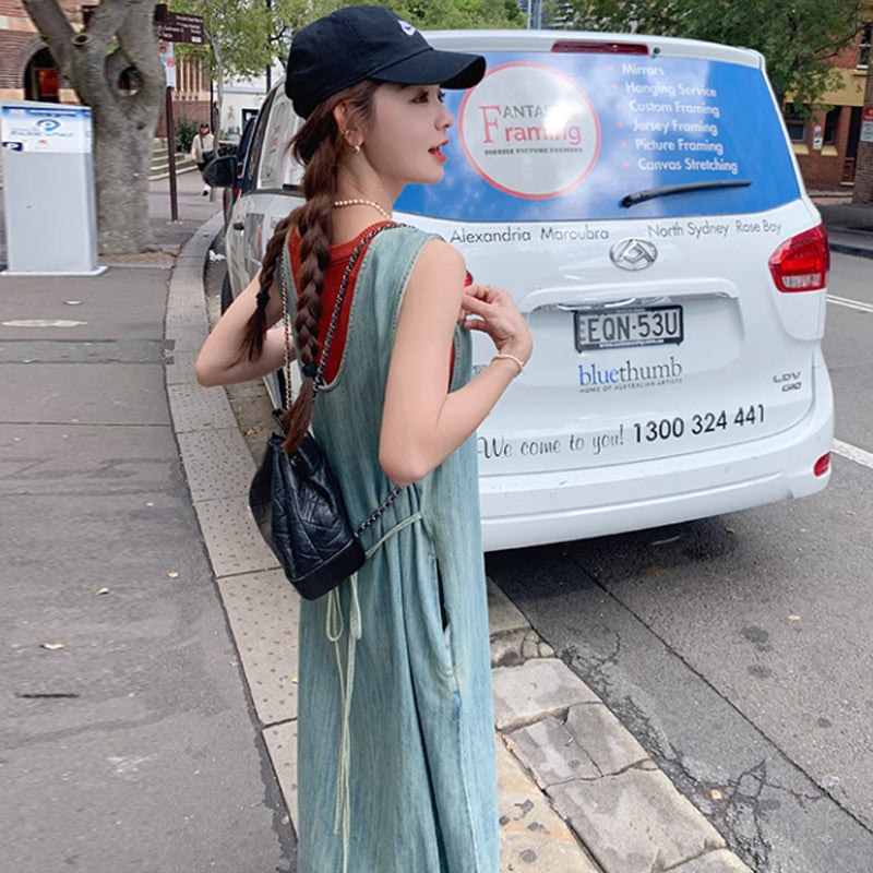 サイドタックデニムサロペットスカート