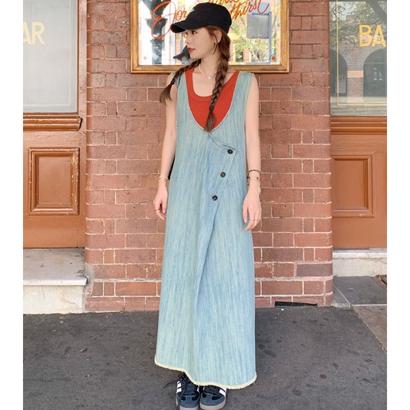 サイドタックデニムサロペットスカート