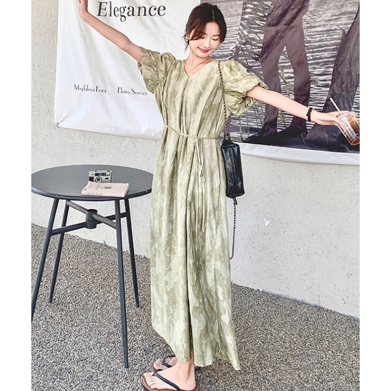 バルーン袖マキシワンピース