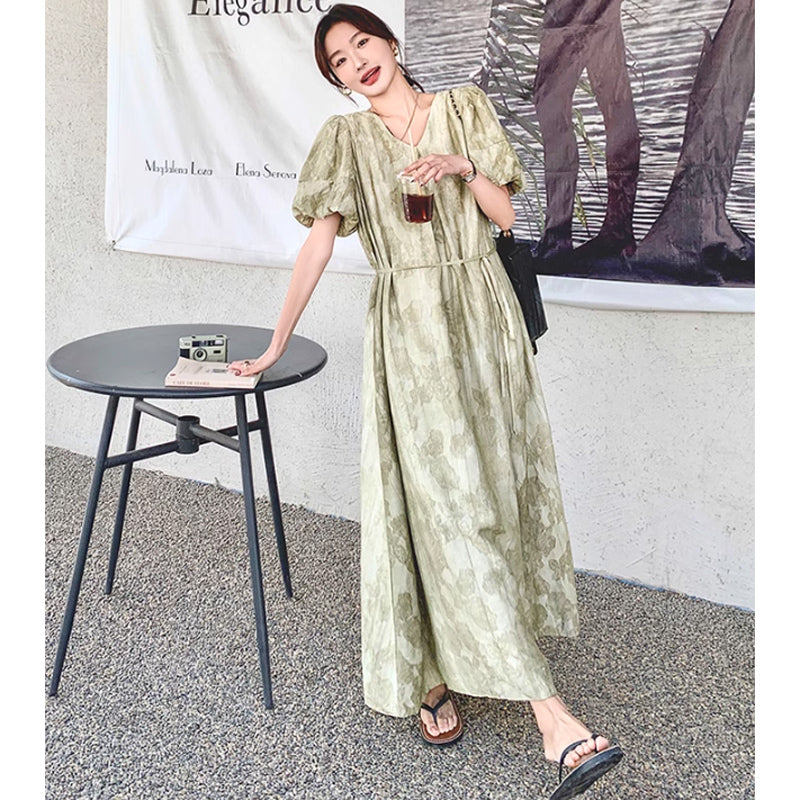 バルーン袖マキシワンピース