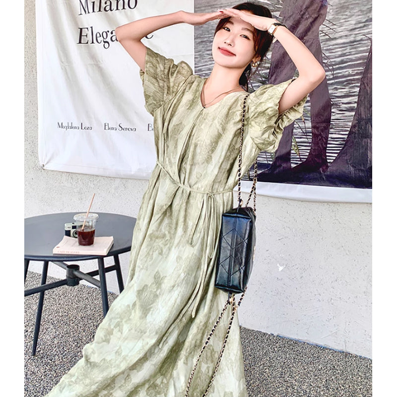 バルーン袖マキシワンピース