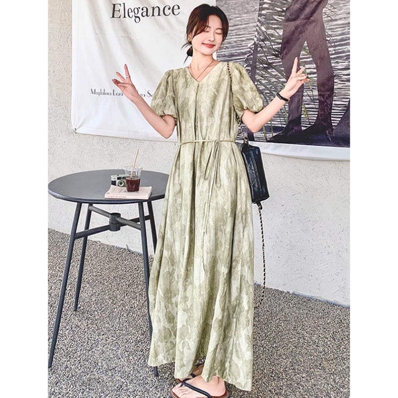 バルーン袖マキシワンピース