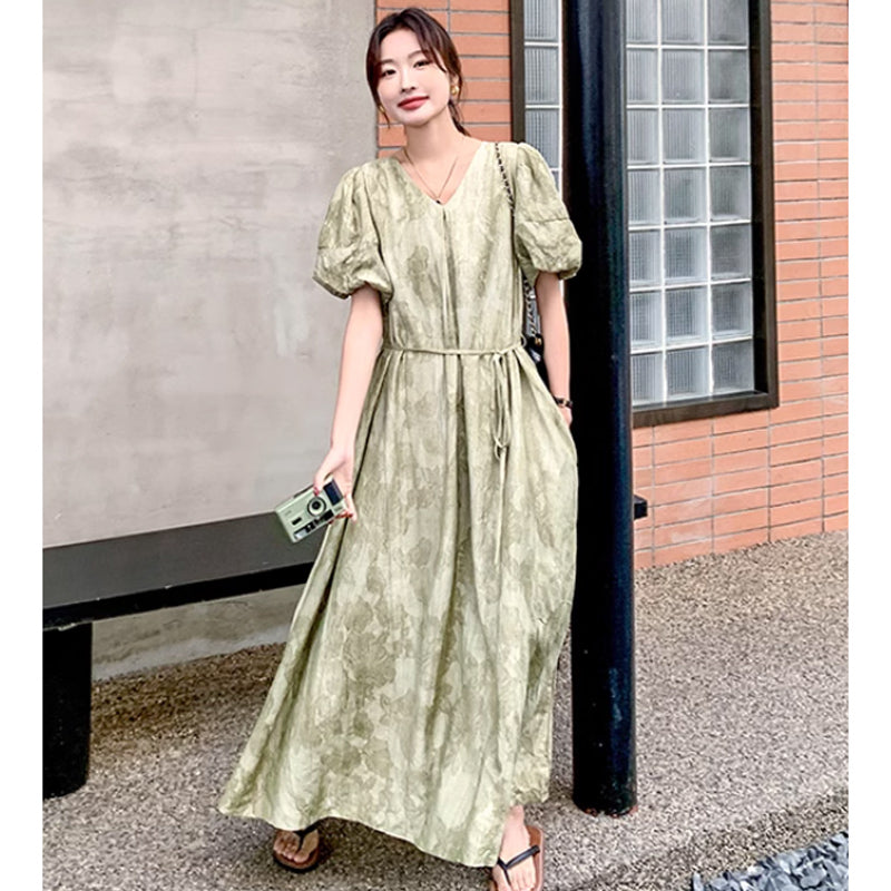 バルーン袖マキシワンピース