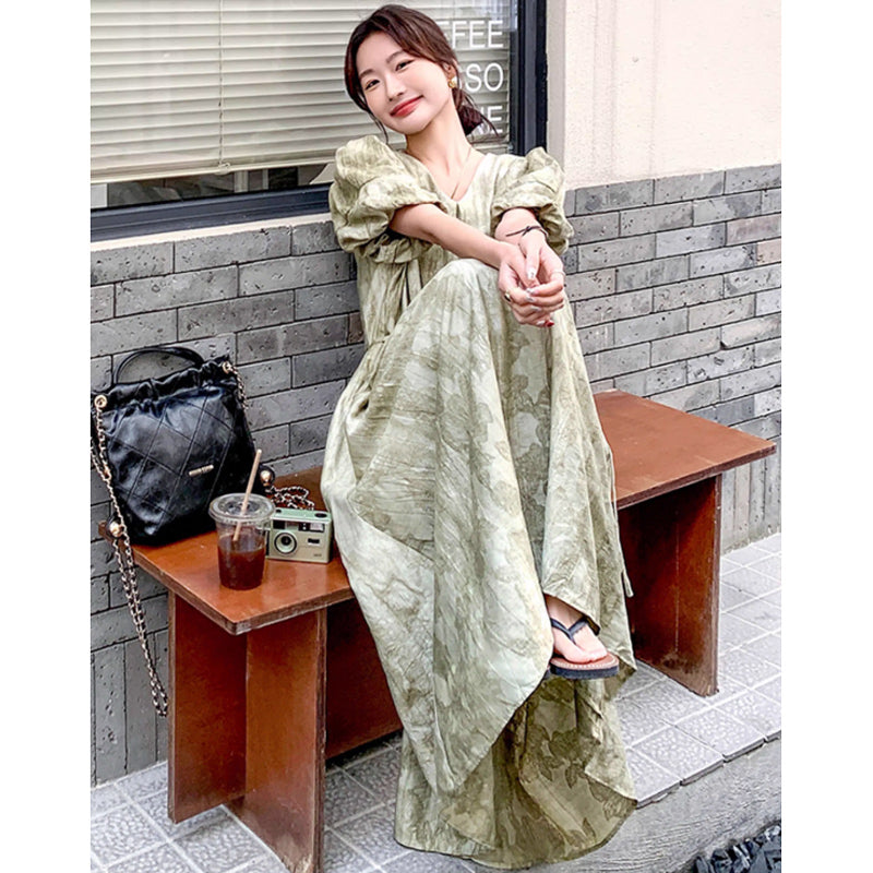 バルーン袖マキシワンピース