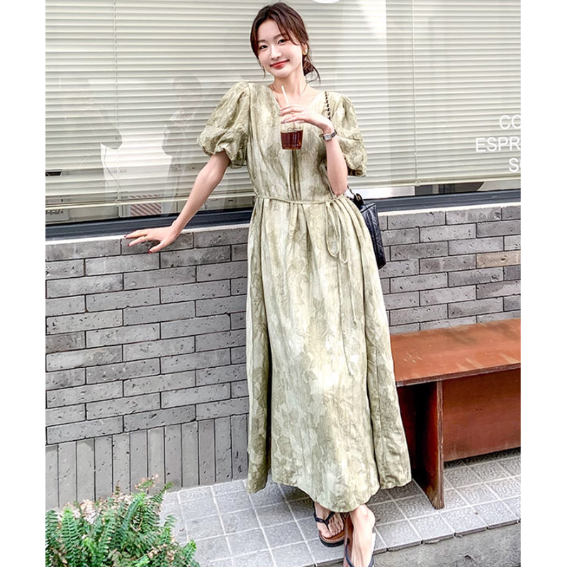 バルーン袖マキシワンピース