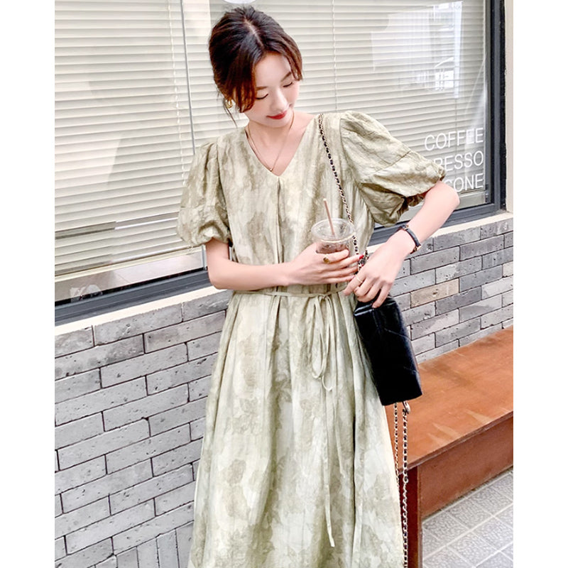 バルーン袖マキシワンピース