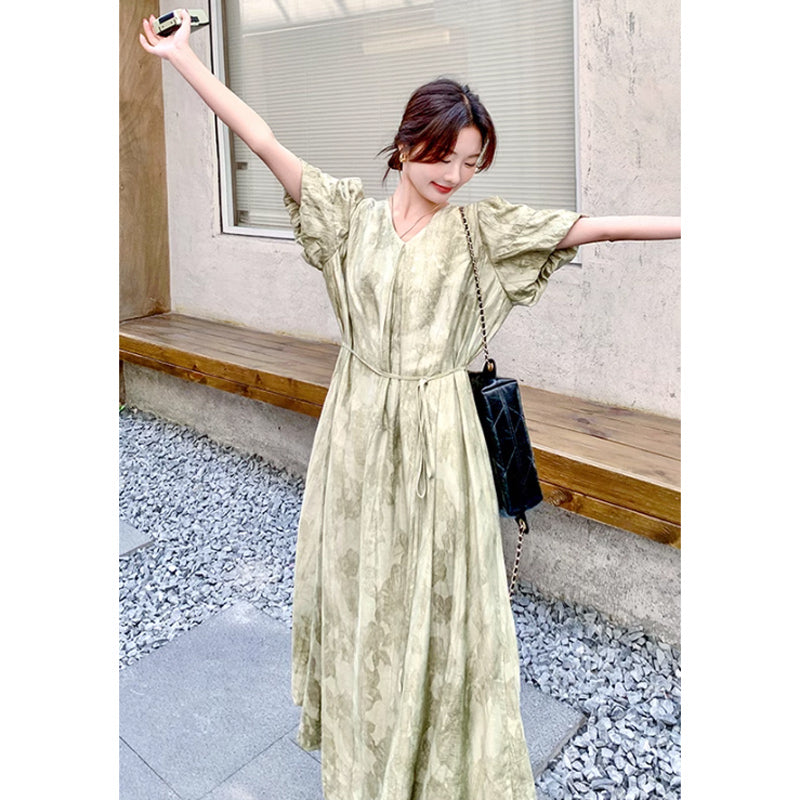 バルーン袖マキシワンピース