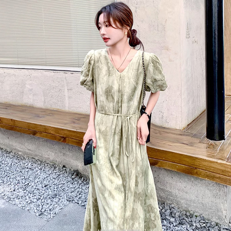 バルーン袖マキシワンピース