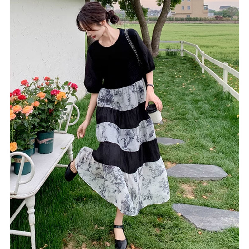 フラワーボーダーワンピース