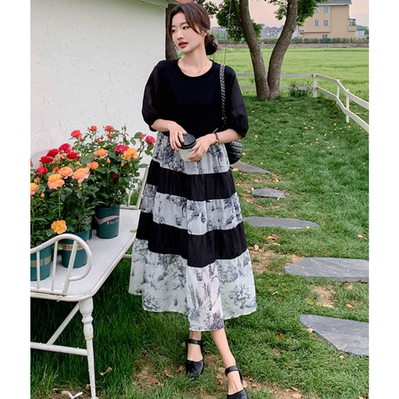 フラワーボーダーワンピース