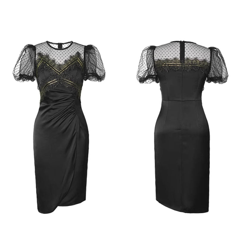 【即納】シアースリーブブラックワンピース