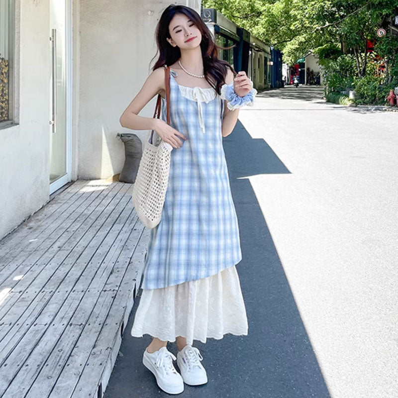 レイヤード風レトロチェックワンピース(2colors)