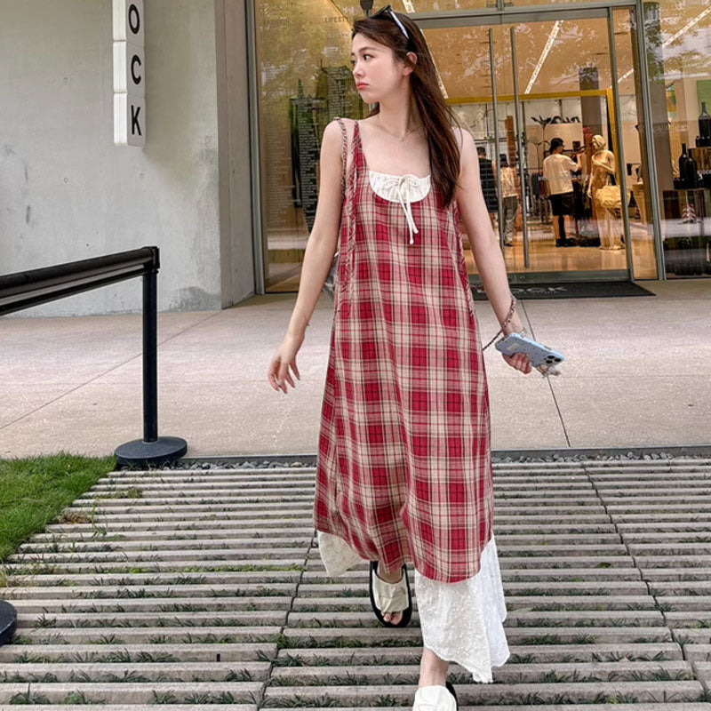 レイヤード風レトロチェックワンピース(2colors)