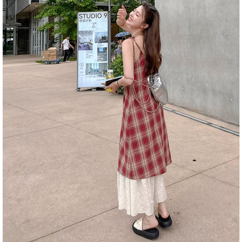 レイヤード風レトロチェックワンピース(2colors)