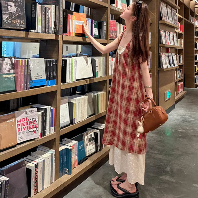 レイヤード風レトロチェックワンピース(2colors)