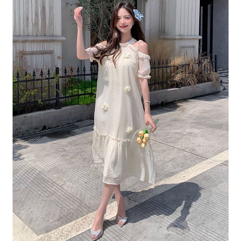 オープンショルダーシフォンワンピース