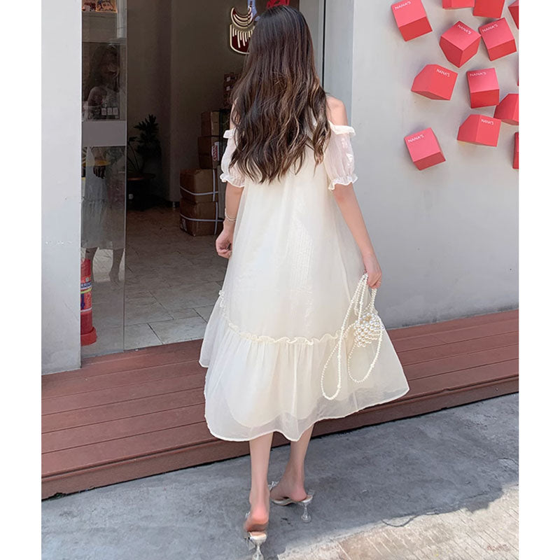 オープンショルダーシフォンワンピース