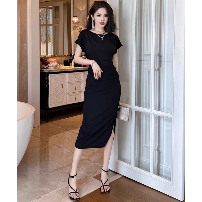 ラウンドネックサイドスリットワンピース(2colors)