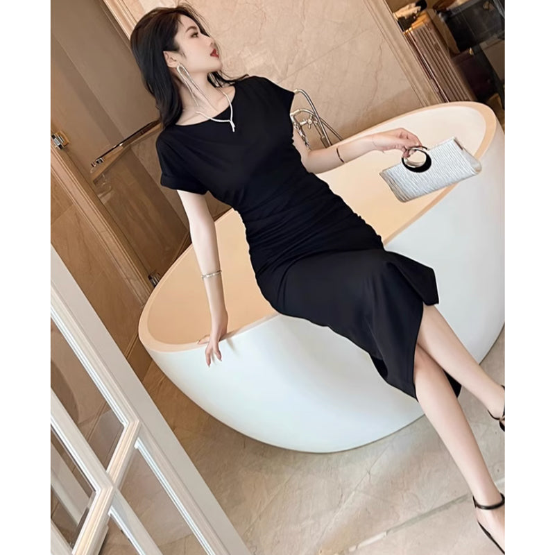 ラウンドネックサイドスリットワンピース(2colors)