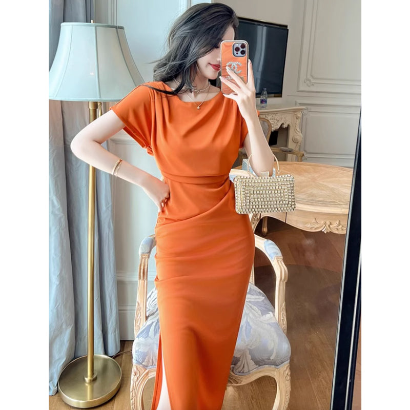 ラウンドネックサイドスリットワンピース(2colors)