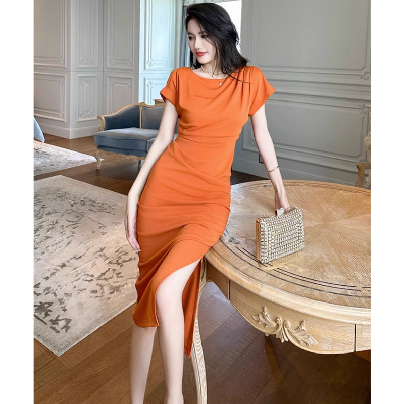 ラウンドネックサイドスリットワンピース(2colors)