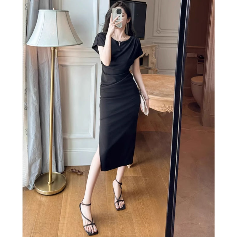 ラウンドネックサイドスリットワンピース(2colors)