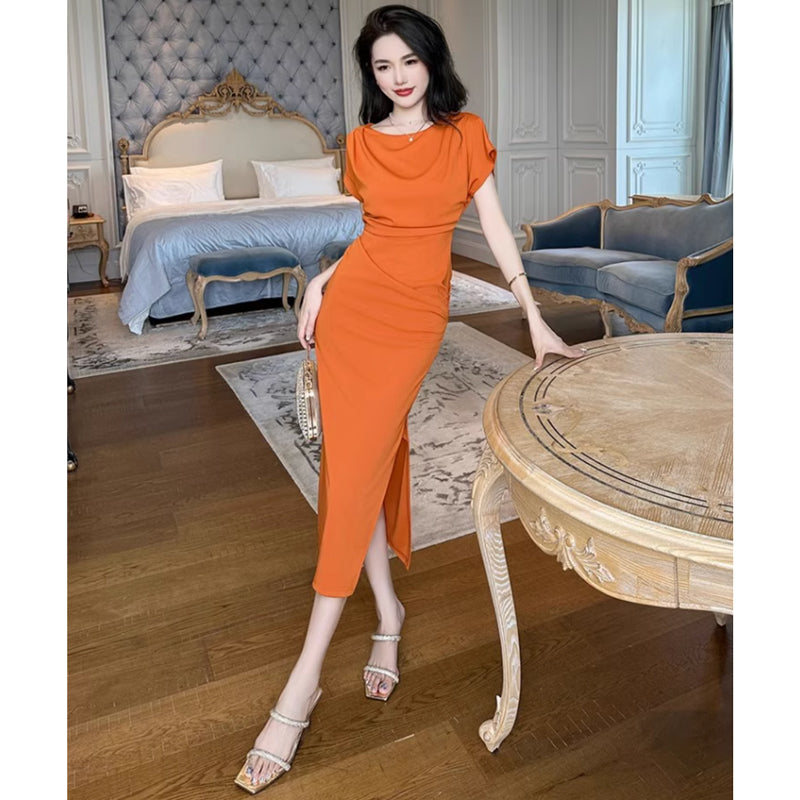 ラウンドネックサイドスリットワンピース(2colors)