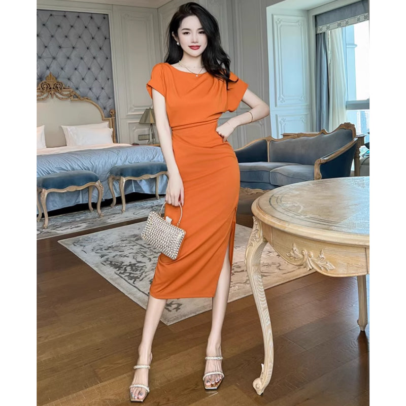 ラウンドネックサイドスリットワンピース(2colors)